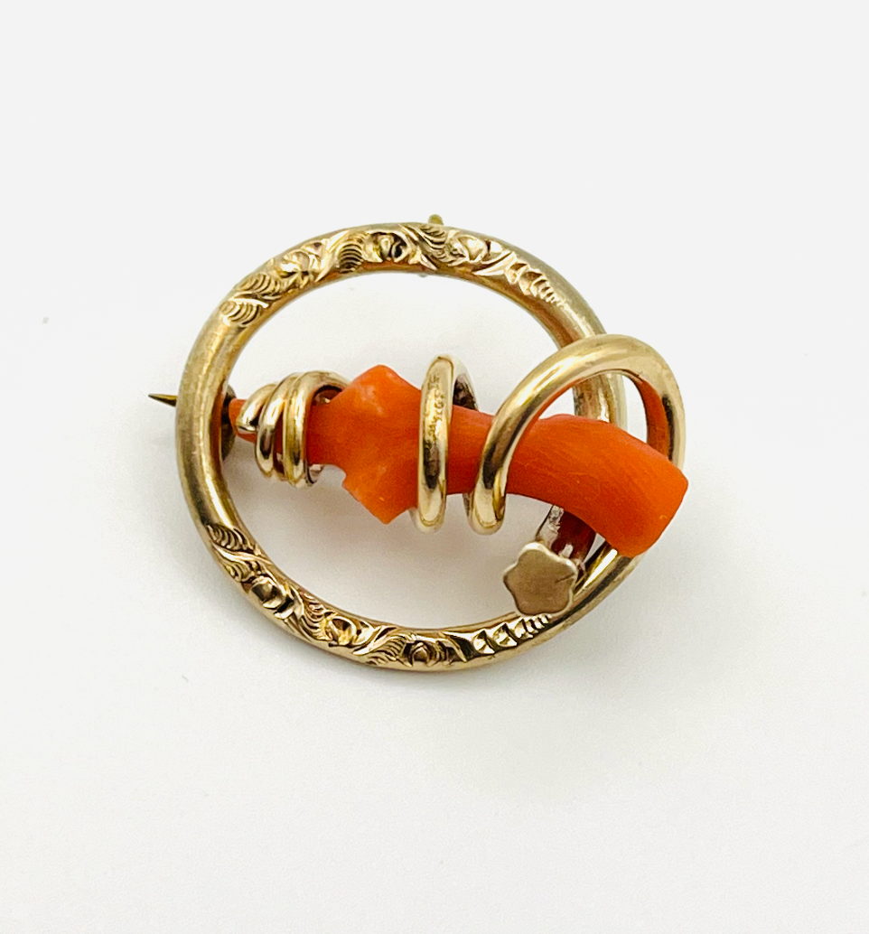 Victorian Lovers Knot Coral Pendant Brooch