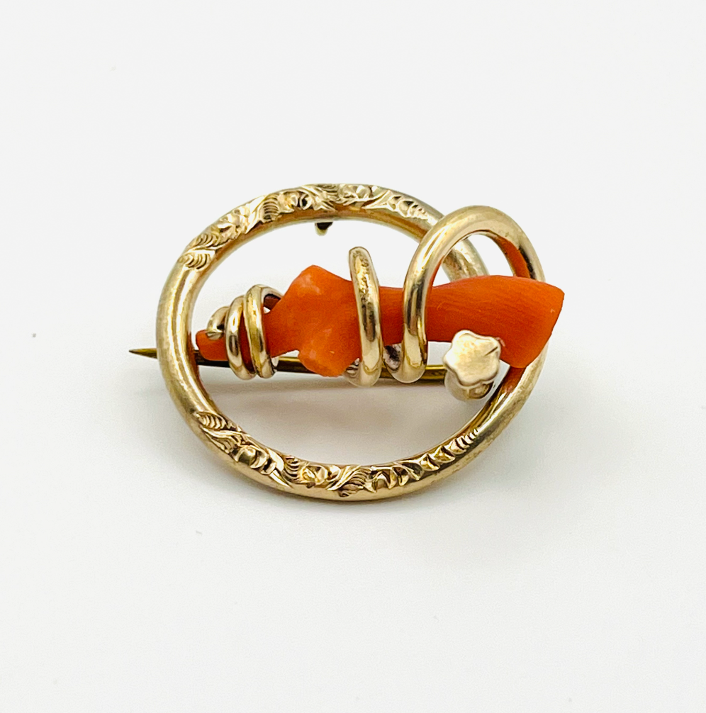 Victorian Lovers Knot Coral Pendant Brooch