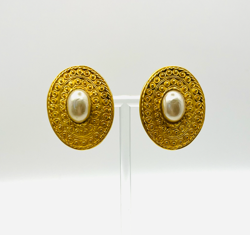 Jaded Etruscan Style Clip Earrings