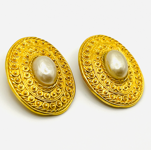 Jaded Etruscan Style Clip Earrings