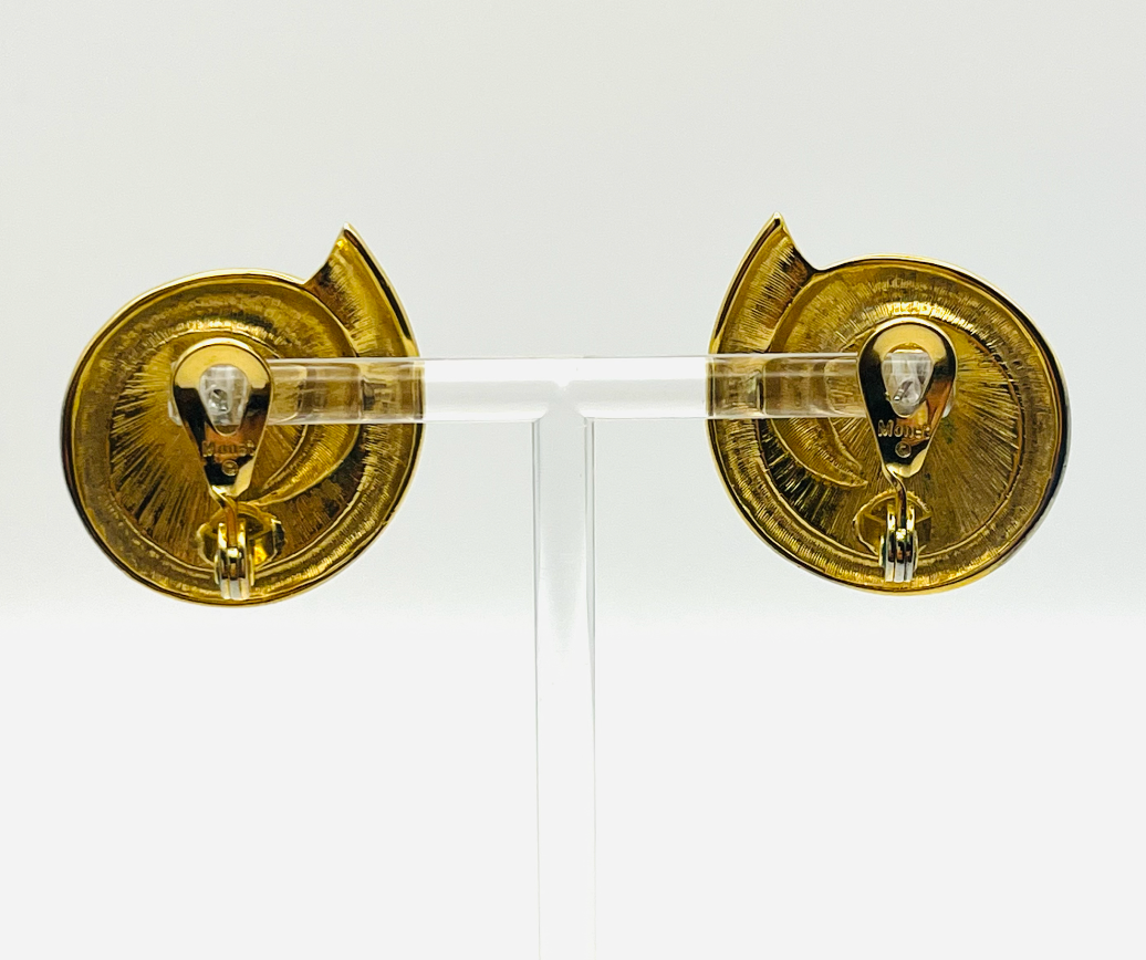 Monet Black Enamel Swirl Earrings