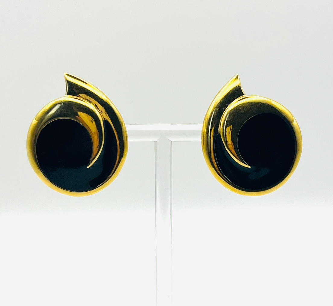 Monet Black Enamel Swirl Earrings