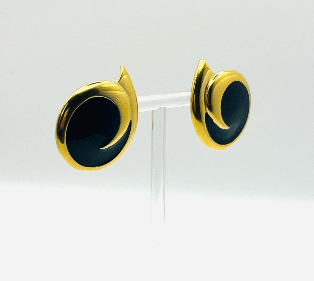 Monet Black Enamel Swirl Earrings
