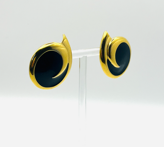 Monet Black Enamel Swirl Earrings